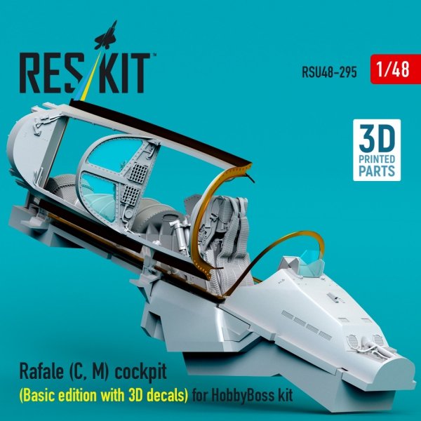 RESKIT RSU48-0295 Rafale (C, M) cockpit (Basic edition with 3D decals) for HobbyBoss kit (3D printed) 1/48