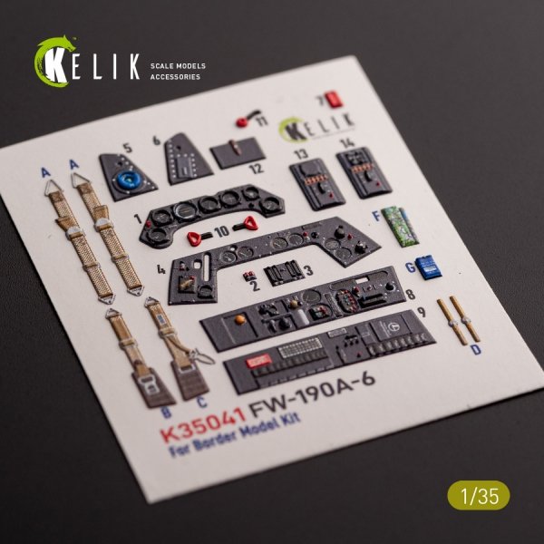 KELIK K35041 FW-190A-6 - interior 3D decals for Border Models kit 1/35