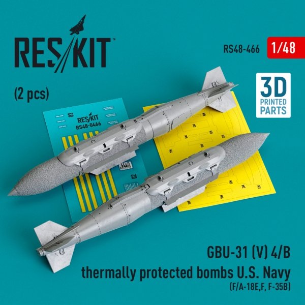 RESKIT RS48-0466 GBU-31 (V) 4/B thermally protected bombs U.S. Navy (2 pcs) (3D Printed) 1/48