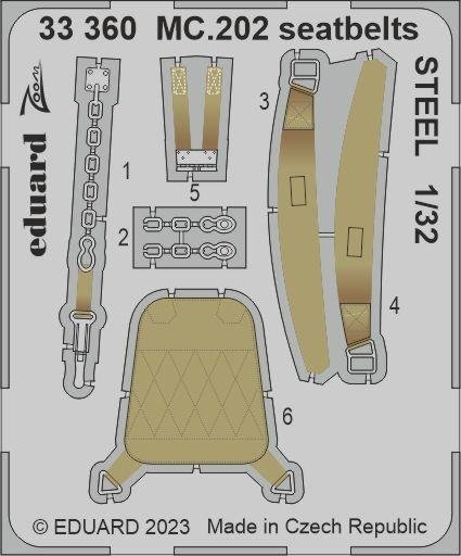 Eduard 33360 MC.202 seatbelts STEEL Italeri 1/32