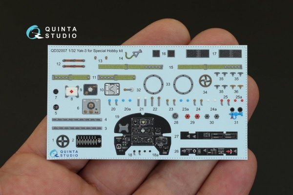 Quinta Studio QD32007 Yak-3 3D-Printed &amp; coloured Interior on decal paper (for Special Hobby kit) 1/32