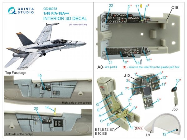 Quinta Studio QD48278 F/A-18А++ 3D-Printed &amp; coloured Interior on decal paper (HobbyBoss) 1/48