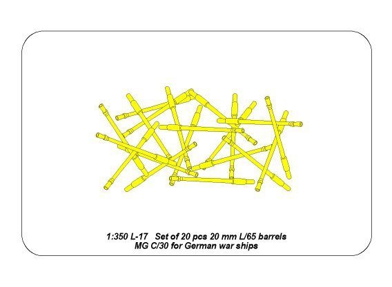 Aber 350L-17 Set of 20 pcs 20 mm L/65 barrels MG C/30 for German ships (1:350)