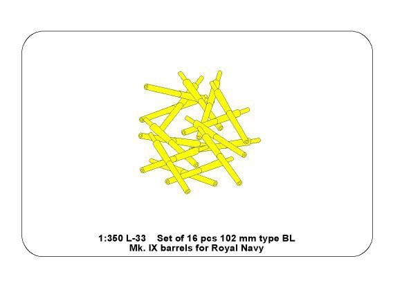 Aber 350L-33 Set of 16 pcs 102 mm type BL Mk.IX barrels for Royal Navy (1:350)