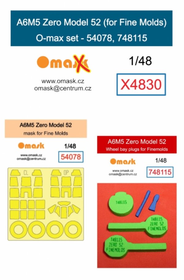 Omask X4830 A6M5 Zero Model 52 O-max set mask wheel bay plugs (for Fine Molds) 1/48
