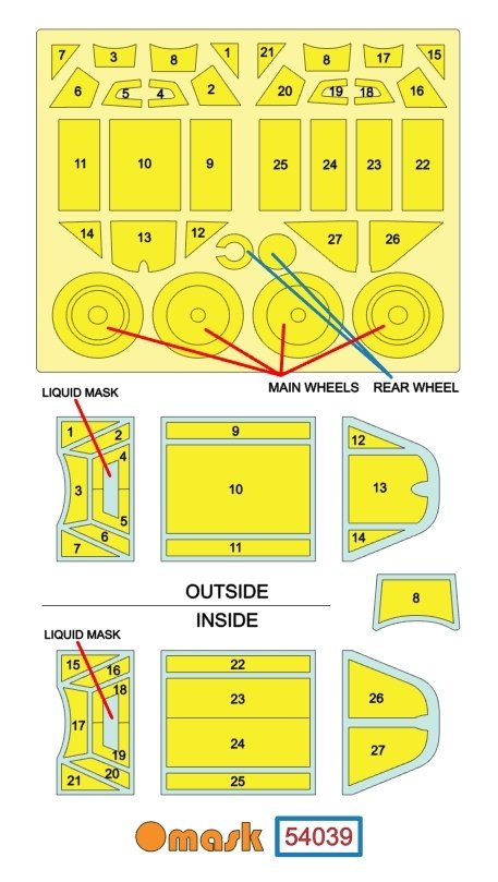 Omask 54039 Bf 109 E-1 / E-3 double-sided mask (for Wingsy Kits) 1/48