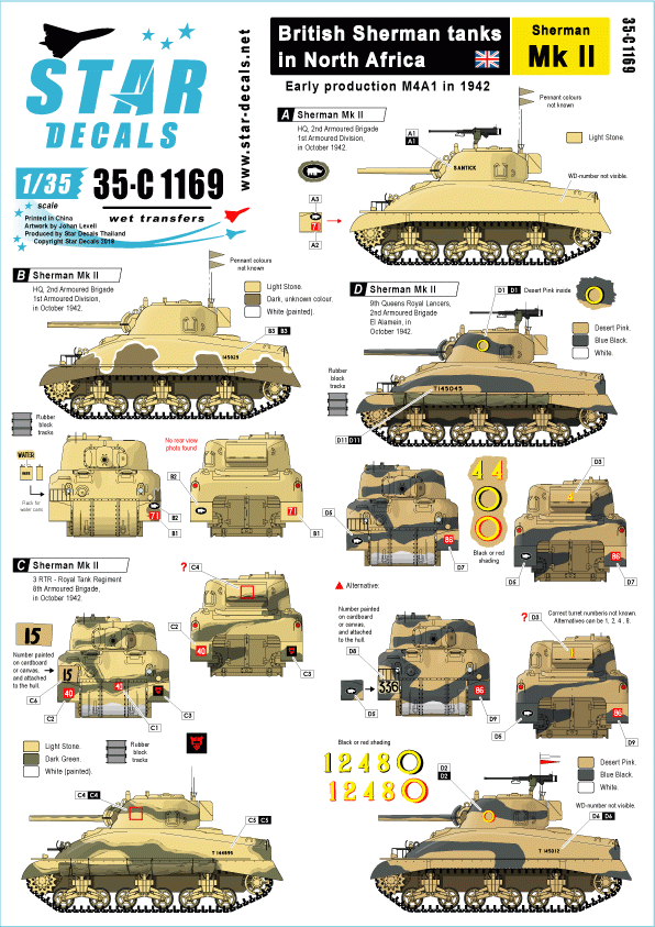 Star Decals 35-C1169 Sherman Mk II, Early production in 1942 1/35