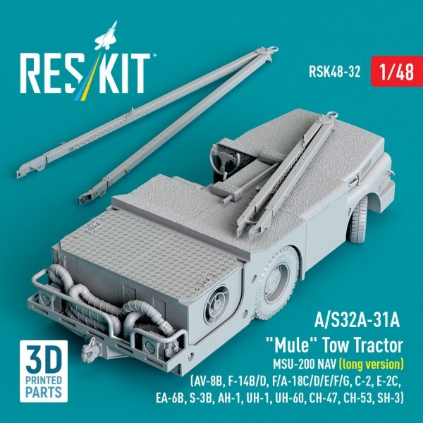 RESKIT RSK48-0032 A/S32A-31A "Mule" Tow Tractor MSU-200 NAV (long version) (AV-8B, F-14B/D, F/A-18C/D/E/F/G, C-2, E-2С, EA-6B, S-3B, AH-1, UH-1, UH-60, CH-47, CH-53, SH-3) (3D Printed model kit) (1/48)
