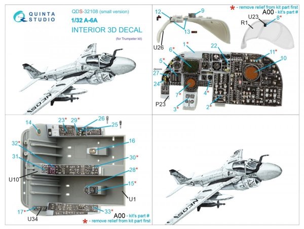 Quinta Studio QDS-32108 A-6A Intruder 3D-Printed &amp; coloured Interior on decal paper (Trumpeter) (Small version) 1/32
