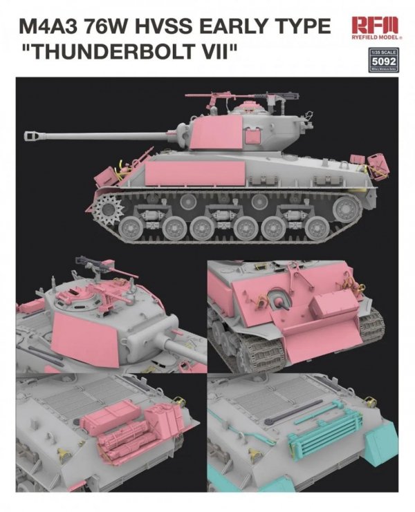 Rye Field Model 5092 M4A3 76W HVSS Early Type &quot;Thunderbolt VII&quot; 1/35