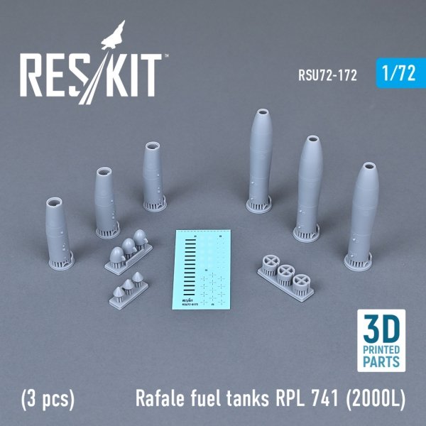 RESKIT RSU72-0172 Rafale fuel tanks RPL 741 (2000L) (3 pcs) (3D Printed) (1/72)