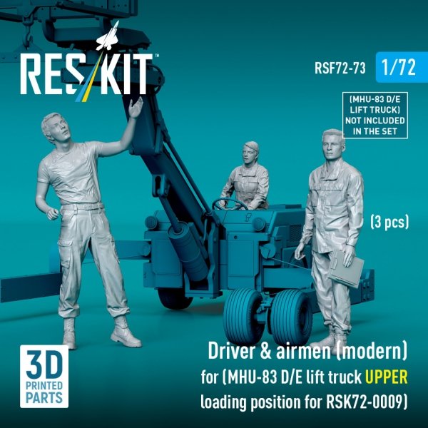 RESKIT RSF72-0073 Driver &amp; airmen (modern) (3 pcs) (MHU-83 D/E lift truck UPPER loading position for RSK72-0009) (3D Printed) 1/72