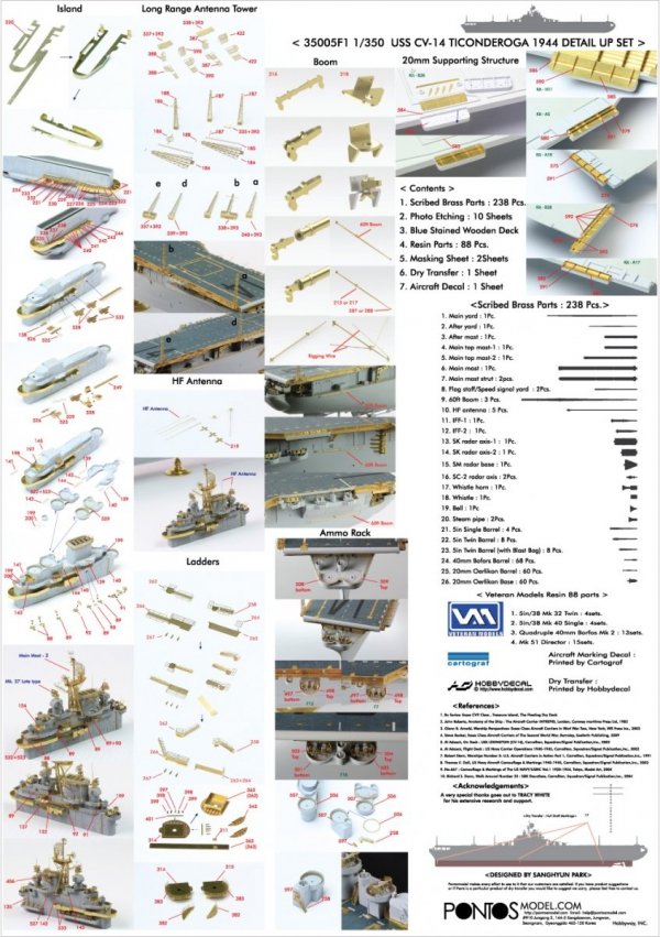 Pontos 35005F1 USS CV-14 Toconderoga 1944 Detail Up Set (1:350)