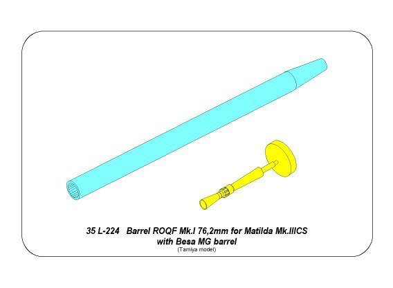 Aber 35L-224 Barrel ROQF Mk.I 76,2mm for Matilda Mk.IIICS with Besa MG barrel (1:35)