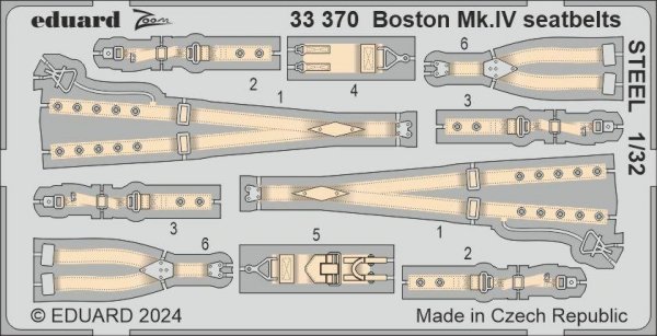 Eduard 33370 Boston Mk. IV seatbelts STEEL HONG KONG MODELS 1/32