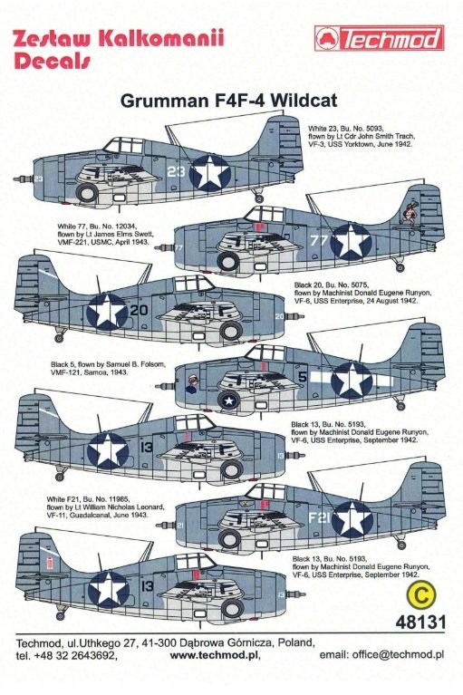 Techmod 48131 Grumman F4F-4 Wildcat 1/48