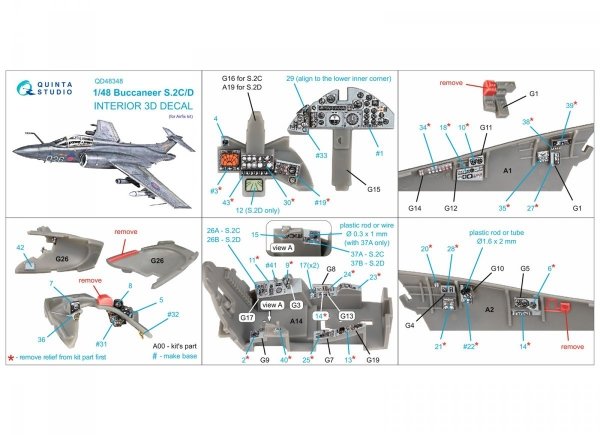 Quinta Studio QD48348 Buccaneer S.2C/D 3D-Printed &amp; coloured Interior on decal paper (Airfix) 1/48