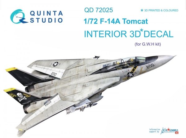 Quinta Studio QD72025 F-14A 3D-Printed &amp; coloured Interior on decal paper (for GWH kit) 1/72