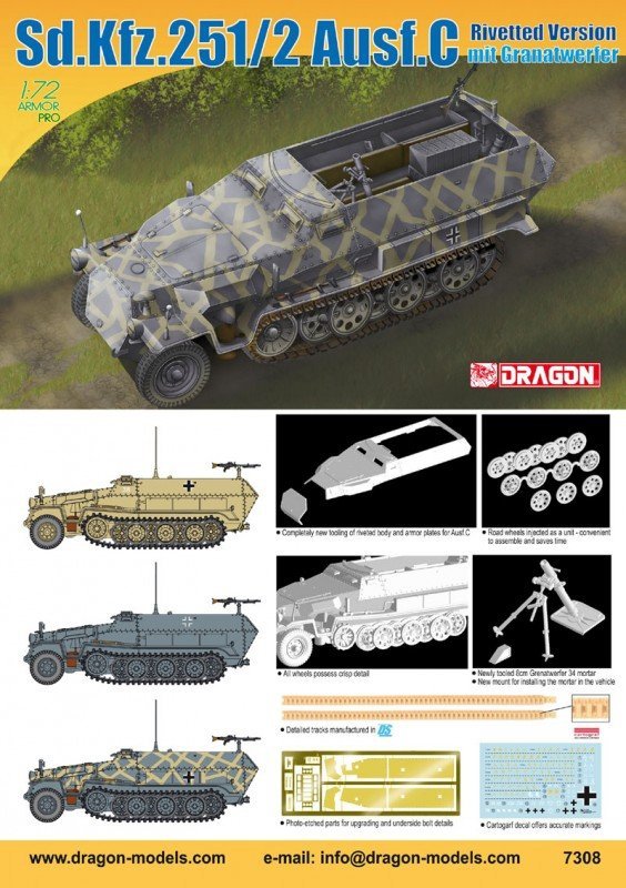 Dragon 7308 Sd.Kfz.251/2 Ausf.C Rivetted Version mit Granatwerfer (1:72)