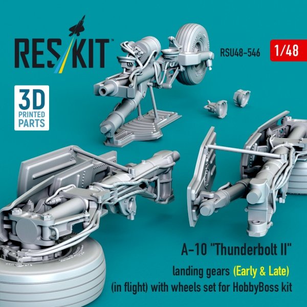RESKIT RSU48-0546 A-10 "Thunderbolt II" landing gears (Early &amp; Late) (in flight) with wheels set for HobbyBoss kit (3D Printed) 1/48
