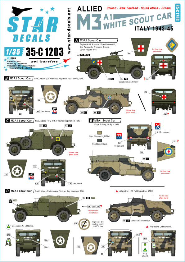 Star Decals 35-C1203 Allied M3A1 White Scout Car 1/35