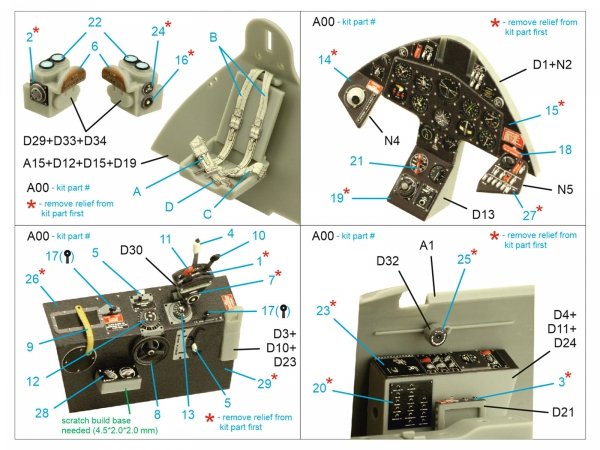 Quinta Studio QD32172 F8F-1 Bearcat 3D-Printed coloured Interior on decal paper (Trumpeter) 1/32