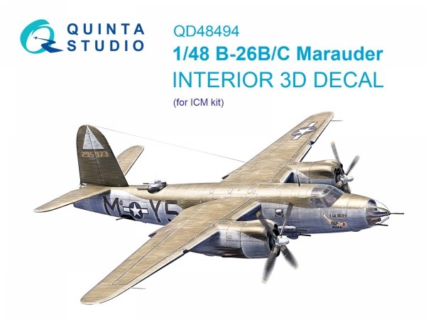 Quinta Studio QD48494 B-26B/C Marauder 3D-Printed coloured Interior on decal paper (ICM) 1/48