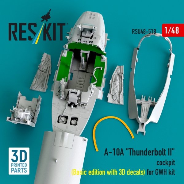 RESKIT RSU48-0518 A-10A "Thunderbolt II" cockpit (Basic edition with 3D decals) for GWH kit (3D Printed) (1/48)