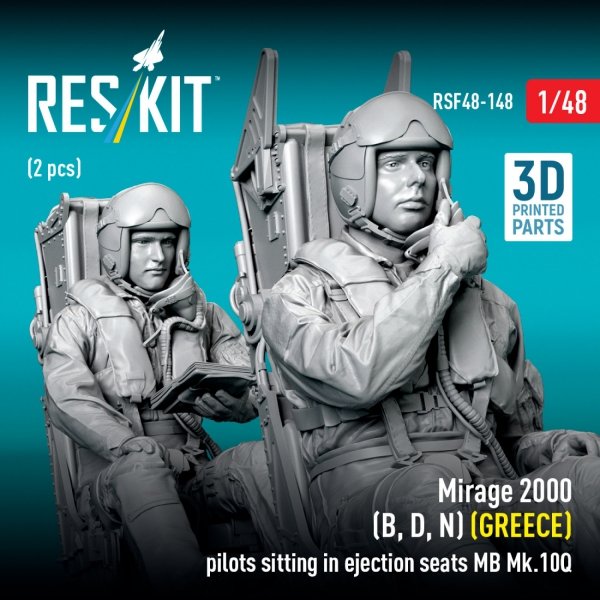RESKIT RSF48-0148 Mirage 2000 (B, D, N) (GREECE) pilots sitting in ejection seats MB Mk.10Q (2 pcs) (3D Printed) (1/48)