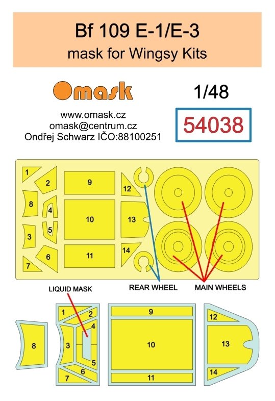Omask 54038 Bf 109 E-1 / E-3 mask (for Wingsy Kits) 1/48