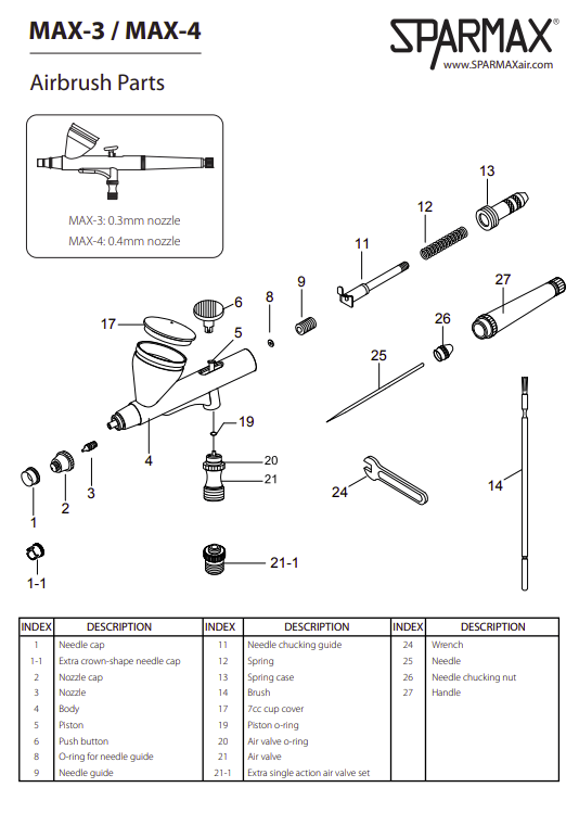 Sparmax MAX-4 Airbrush - Nozzle 0.4 mm