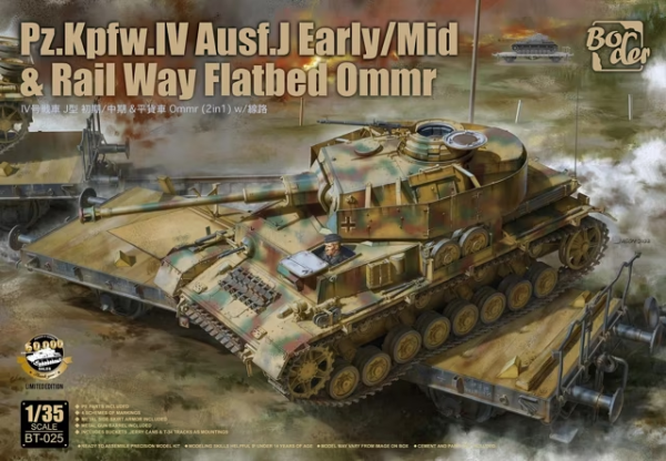 Border Model BT-025 Pz.Kpfw.IV Ausf. J Early/Mid &amp; Railway Flatbed Ommr Limited Edition 1/35