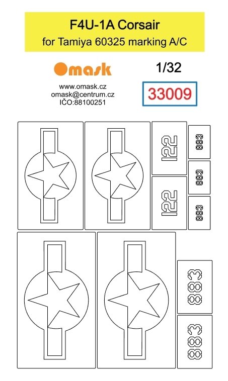 Omask 33009 F4U-1A Corsair mask (for Tamiya 60325 marking A/C) 1/32