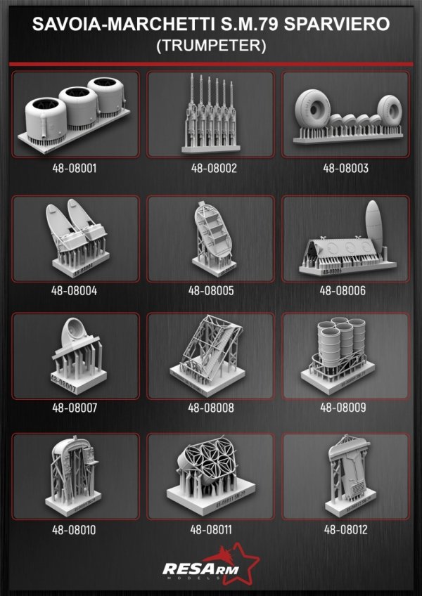 RESARM 48-08000 FULL UPGRADE KIT Savoia Marchetti SM-79 (3D resin printing) 27 pcs 1/48