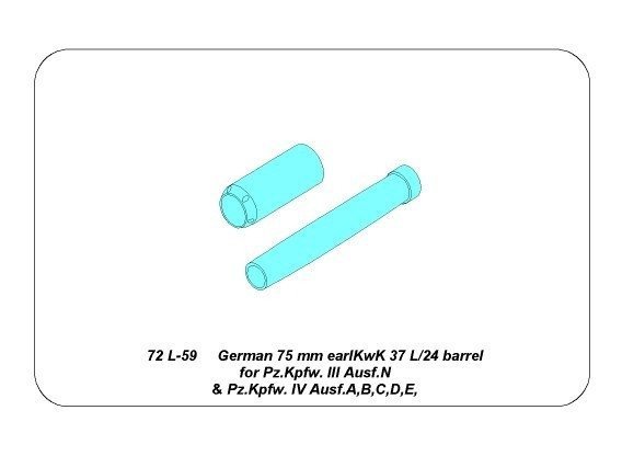 Aber 72L-59 Lufa 75mm KwK 37 L/24 do czołgu Panzer III,Ausf.N i Panzer IV Ausf.A,B,C,D,E, / 75mm KwK 37 L/24 barrel for Pz.Kpfw.III.Ausf.N Pz.Kpfw.IV Ausf.A,B,C,D,E, 1/72