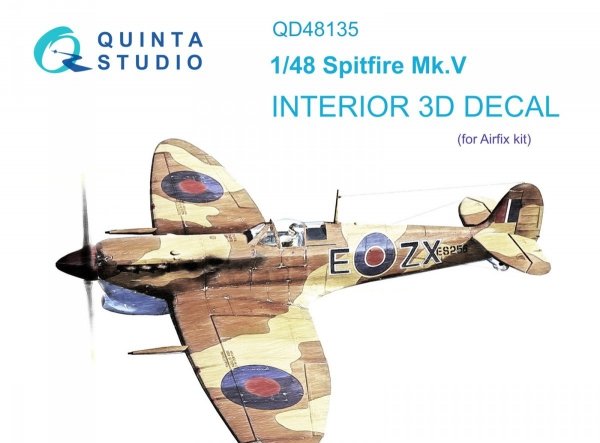 Quinta Studio QD48135 Spitfire Mk.V 3D-Printed &amp; coloured Interior on decal paper (Airfix) 1/48