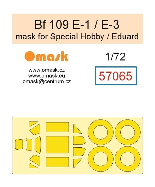 Omask 57065 Bf 109 E-1 / E-3 Mask (for Special Hobby/Eduard) yellow masking tape 1/72