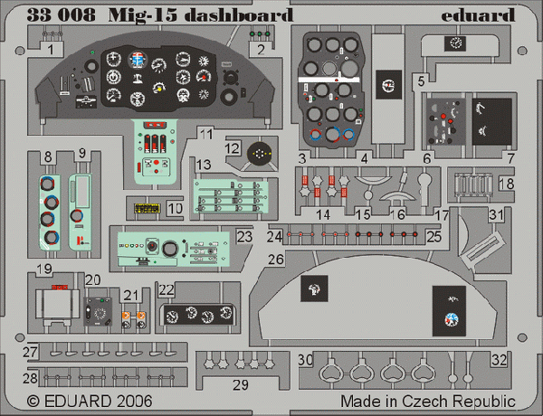Eduard 33008 MiG-15 dashboard  TRUMPETER 1/32