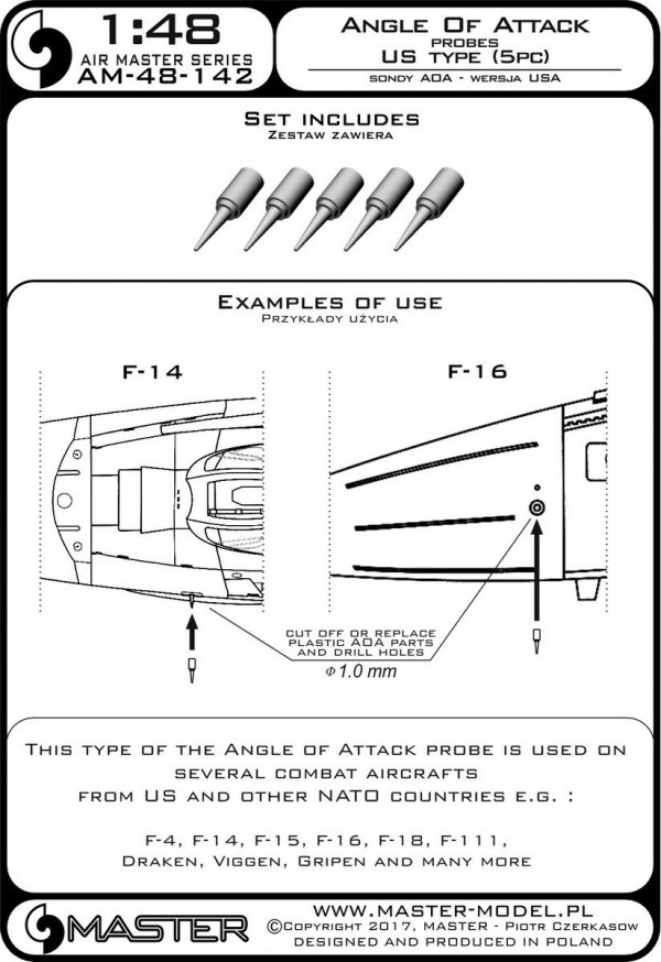 Master AM-48-142 Angle of Attack Probes US Type (5pcs) (1:48)