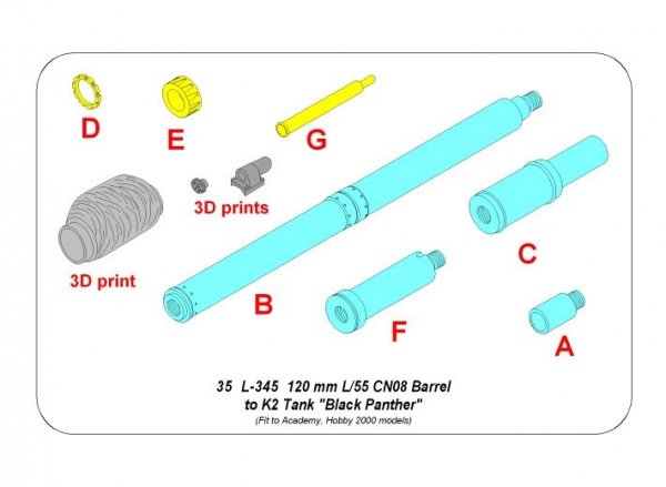 Aber 35l-345 120 mm L/55 CN08 barrel for K2 "Black Panther" tank / Lufa 120 mm L/55 CN08 do czołgu K2 "Black Panther" 1/35