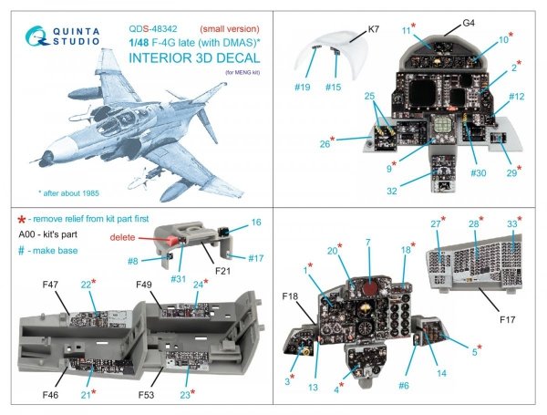 Quinta Studio QDS-48342 F-4G late 3D-Printed &amp; coloured Interior on decal paper (Meng) (Small version) 1/48