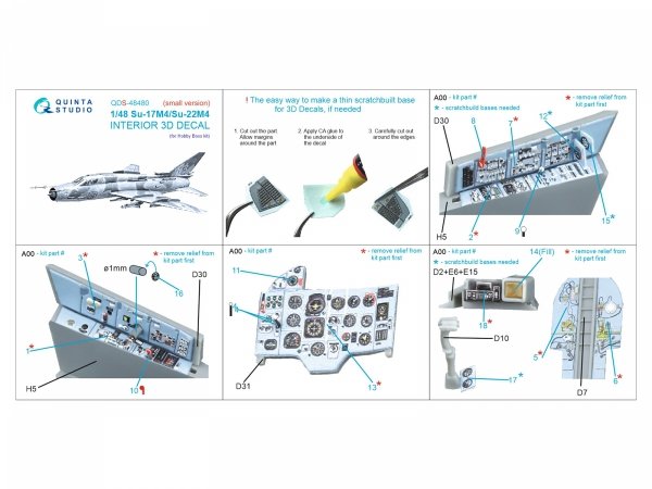 Quinta Studio QDS-48480 Su-17M4/Su-22M4 3D-Printed &amp; coloured Interior on decal paper (Hobby Boss) (Small version) 1/48