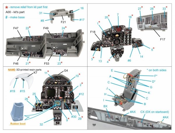 Quinta Studio QD+48341 F-4G early 3D-Printed &amp; coloured Interior on decal paper (Meng) (with 3D-printed resin parts) 1/48