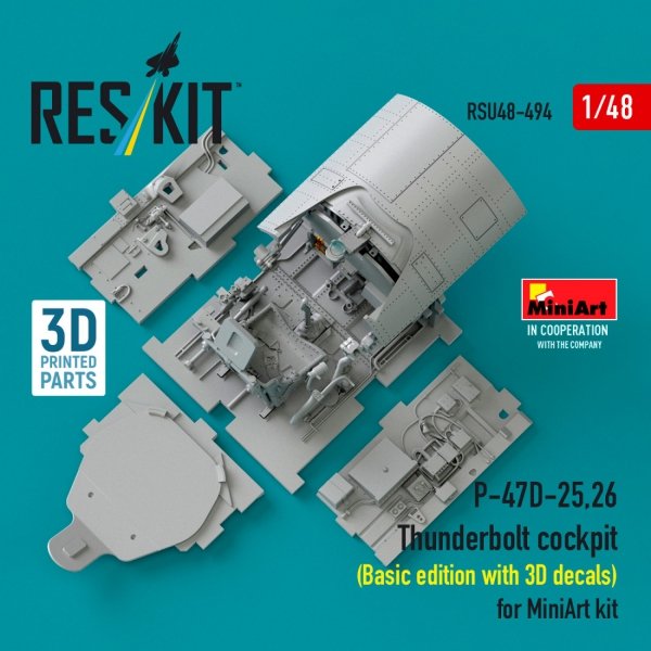 RESKIT RSU48-0494 P-47D-25,26 Thunderbolt cockpit (Basic edition with 3D decals) for MiniArt kit (3D Printed) (1/48)