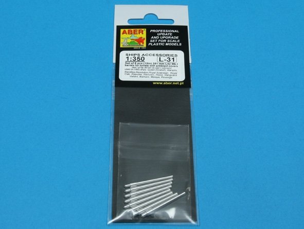 Aber 350L-31 Set of 8 pcs 381mm (15in) L42 Mk.I short barrels for Hood, Repulse, Queen Elisabeth, Vanguard (1:350)