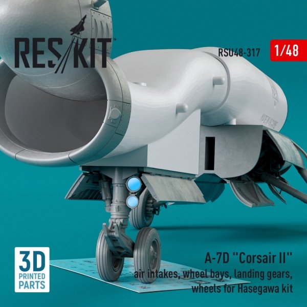 RESKIT RSU48-0317 A-7D &quot;CORSAIR II&quot; AIR INTAKES, WHEEL BAYS, LANDING GEARS, WHEELS FOR HASEGAWA KIT (3D PRINTED) 1/48