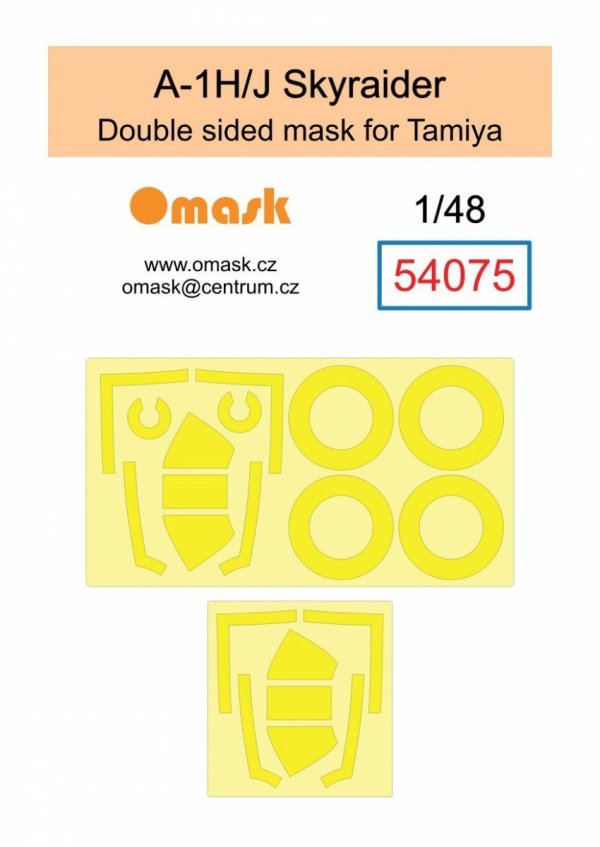 Omask 54075 A-1H/J Skyraider double sided mask (for Tamiya) clear parts yellow masking tape 1/48
