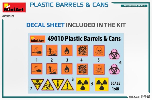 MiniArt 49010 PLASTIC BARRELS &amp; CANS 1/48