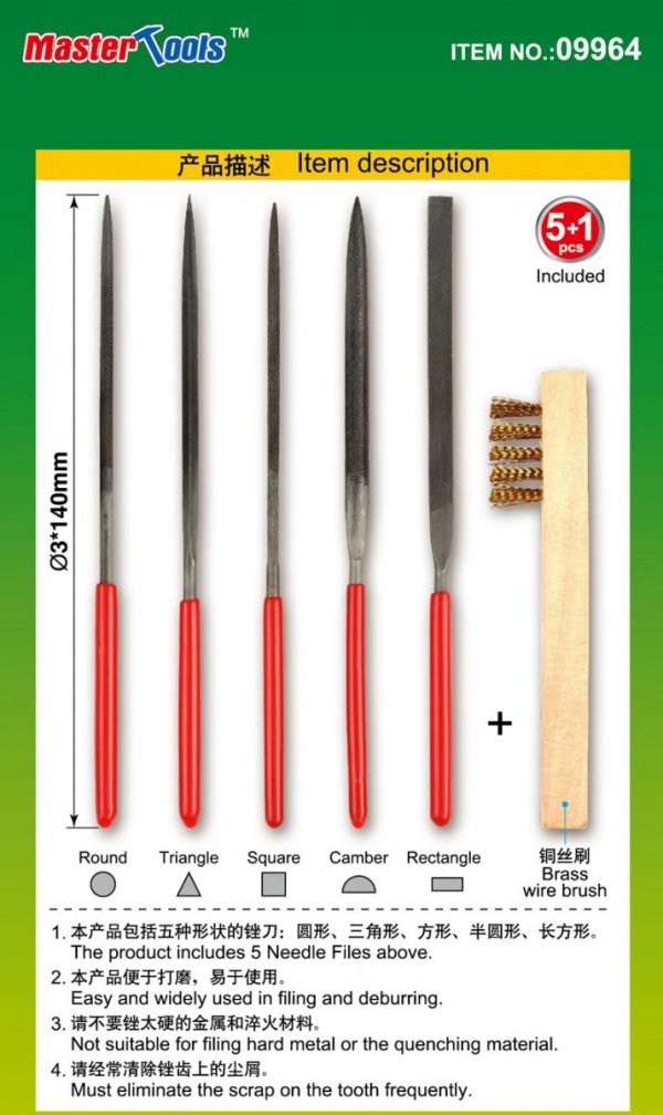 Trumpeter 09964 Assorted needle files set (Middle-Toothed)-3*140mm