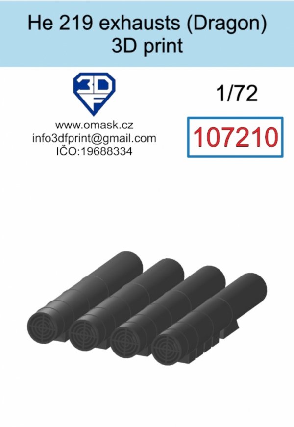 Omask 107210 He 219 exhausts (Dragon) 3D print 1/72